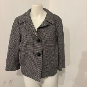Talbots size 16 Grey Herringbone Preppy Cropped Statement Button Blazer Jacket
